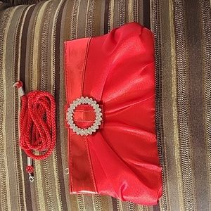 Red Satin&Faux leather Clutch